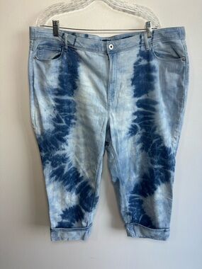 J. Jill High Rise Island Wash Tie-Dye Blue Cropped Jeans Size 24 w